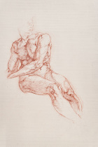 "Mastercopy of 'Study for Ignudo' by Michelangelo," red conte pencil on paper, 13"x19"