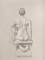 "Seated Woman, Back View," graphite and white pastel, 19"x25"