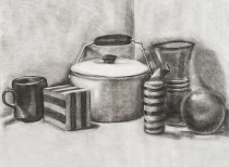 "Still Life with Stripes," charcoal on paper, 18"x24"